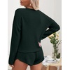 image:imageEkouaer Womens Waffle Knit Pajama Sets Long Sleeve Top and Shorts Matching Lounge Set Loungewear Sweatsuit with PocketsDark Green