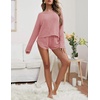 image:imageEkouaer Womens Waffle Knit Pajama Sets Long Sleeve Top and Shorts Matching Lounge Set Loungewear Sweatsuit with PocketsDusty Rose