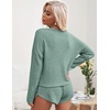image:imageEkouaer Womens Waffle Knit Pajama Sets Long Sleeve Top and Shorts Matching Lounge Set Loungewear Sweatsuit with PocketsGreen