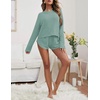 image:imageEkouaer Womens Waffle Knit Pajama Sets Long Sleeve Top and Shorts Matching Lounge Set Loungewear Sweatsuit with PocketsGreen