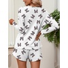 image:imageEkouaer Womens Waffle Knit Pajama Sets Long Sleeve Top and Shorts Matching Lounge Set Loungewear Sweatsuit with PocketsLeopard Bow