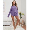 image:imageEkouaer Womens Waffle Knit Pajama Sets Long Sleeve Top and Shorts Matching Lounge Set Loungewear Sweatsuit with PocketsLilac