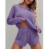 image:imageEkouaer Womens Waffle Knit Pajama Sets Long Sleeve Top and Shorts Matching Lounge Set Loungewear Sweatsuit with PocketsLilac