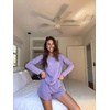 image:imageEkouaer Womens Waffle Knit Pajama Sets Long Sleeve Top and Shorts Matching Lounge Set Loungewear Sweatsuit with PocketsLilac
