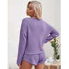 image:imageEkouaer Womens Waffle Knit Pajama Sets Long Sleeve Top and Shorts Matching Lounge Set Loungewear Sweatsuit with PocketsLilac