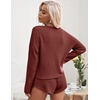 image:imageEkouaer Womens Waffle Knit Pajama Sets Long Sleeve Top and Shorts Matching Lounge Set Loungewear Sweatsuit with PocketsMaroon