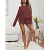image:imageEkouaer Womens Waffle Knit Pajama Sets Long Sleeve Top and Shorts Matching Lounge Set Loungewear Sweatsuit with PocketsMaroon