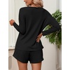 image:imageEkouaer Womens Waffle Knit Pajama Sets Long Sleeve Top and Shorts Matching Lounge Set Loungewear Sweatsuit with PocketsMini Waffleblack