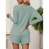 image:imageEkouaer Womens Waffle Knit Pajama Sets Long Sleeve Top and Shorts Matching Lounge Set Loungewear Sweatsuit with PocketsMini Wafflegreen