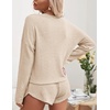 image:imageEkouaer Womens Waffle Knit Pajama Sets Long Sleeve Top and Shorts Matching Lounge Set Loungewear Sweatsuit with PocketsNude