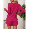 image:imageEkouaer Womens Waffle Knit Pajama Sets Long Sleeve Top and Shorts Matching Lounge Set Loungewear Sweatsuit with PocketsRose Pink