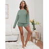 image:imageEkouaer Womens Waffle Knit Pajama Sets Long Sleeve Top and Shorts Matching Lounge Set Loungewear Sweatsuit with PocketsStripeswhitegreen