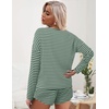 image:imageEkouaer Womens Waffle Knit Pajama Sets Long Sleeve Top and Shorts Matching Lounge Set Loungewear Sweatsuit with PocketsStripeswhitegreen