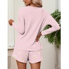 image:imageEkouaer Womens Waffle Knit Pajama Sets Long Sleeve Top and Shorts Matching Lounge Set Loungewear Sweatsuit with PocketsTeddy Bearcloud Heart