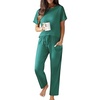 image:imageEkouaer 100 Cotton Pajama for Women Short Sleeve Pj Top With Long Pants 2 Piece Lounge Set with PocketEmerald Green