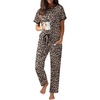 image:imageEkouaer 100 Cotton Pajama for Women Short Sleeve Pj Top With Long Pants 2 Piece Lounge Set with PocketLeopard