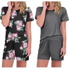 image:imageEkouaer 2 Pack Pajamas Short Sleeve Top with Shorts Sets Comfy Pjs Lounge Sets Sleepwear for WomenBlack  Grey