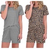 image:imageEkouaer 2 Pack Pajamas Short Sleeve Top with Shorts Sets Comfy Pjs Lounge Sets Sleepwear for WomenBlack StripedLeopard