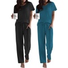 image:imageEkouaer 2 Pack Pajamas for Women Set Short Sleeve Sleepwear Top and Pants Pjs Soft Printed Lounge Sets with PocketsBlackBlue Green