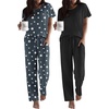 image:imageEkouaer 2 Pack Pajamas for Women Set Short Sleeve Sleepwear Top and Pants Pjs Soft Printed Lounge Sets with PocketsBlackGrey Star