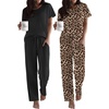 image:imageEkouaer 2 Pack Pajamas for Women Set Short Sleeve Sleepwear Top and Pants Pjs Soft Printed Lounge Sets with PocketsBlackLeopard