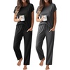 image:imageEkouaer 2 Packs Pajamas for Women Set Cap Sleeve Top and Pants Soft Sleepwear Comfy Pjs Set with Pockets LoungewearBlackDeep Grey