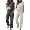 image:imageEkouaer 2 Packs Pajamas for Women Set Cap Sleeve Top and Pants Soft Sleepwear Comfy Pjs Set with Pockets LoungewearBlackGrey Stripe