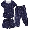 image:imageEkouaer 3 PCS Capri Pajamas for Women Set Short Sleeve Pajama Sets Floral Pj Sets Soft Sleepwear with PocketsBlue Stars