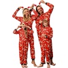 image:imageEkouaer Christmas Onesie Matching Family Elk Antler Hooded Zipper One Piece Long Sleeve Pajamas with Pockets SXXLReindeer Red