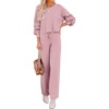 image:imageEkouaer Knit Lounge Sets for Women 2 Piece Cozy Long Sleeve Pullover Sweater Top and Wide Leg Pants Set Pajamas OutfitsPink