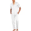 image:imageEkouaer Men Satin Silk Pajamas Set 2 Piece Button Down Sleepwear Long Pants Loungewear with PocketsWhite