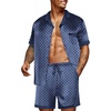 image:imageEkouaer Men Satin Silk Pajamas Set with Pockets Sleepwear Shorts Satin Summer Loungewear 2 Piece Button Down Set S3XLNavy Blue Geometry
