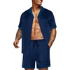 image:imageEkouaer Men Satin Silk Pajamas Set with Pockets Sleepwear Shorts Satin Summer Loungewear 2 Piece Button Down Set S3XLNavy Striped