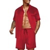 image:imageEkouaer Men Satin Silk Pajamas Set with Pockets Sleepwear Shorts Satin Summer Loungewear 2 Piece Button Down Set S3XLRed Striped