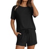 image:imageEkouaer Pajama Set for Women Viscose from Bamboo Short Sleeve Tops and Shorts Set 2 Piece Lounge SetBlack