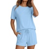 image:imageEkouaer Pajama Set for Women Viscose from Bamboo Short Sleeve Tops and Shorts Set 2 Piece Lounge SetBlue