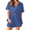 image:imageEkouaer Pajama for Women Set Short Sleeve Button Down Pajamas Sets Soft Lounge Sets for Women Sleepwear PJSBlue