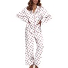 image:imageEkouaer Pajamas For Women Set Silk Pjs 2 Piece Satin Sleepwear Long Sleeve Button Down Lounge Sets With PantWhite With Red Heart