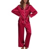 image:imageEkouaer Pajamas For Women Set Silk Pjs 2 Piece Satin Sleepwear Long Sleeve Button Down Lounge Sets With PantWine Red
