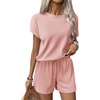image:imageEkouaer Pajamas Set 2 Piece Ribbed Knit Pjs Short Sleeve Tops and Shorts Sleepwear Summer Pajama Soft Lounge Sets SXXLLight Pink