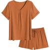 image:imageEkouaer Pajamas Set Womens Short Sleeve 2 Piece PJ Sets V Neck Comfy Sleepwear Loungewear with Pockets SXXLClay