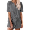 image:imageEkouaer Pajamas Set for Women Short Sleeve Lounge Set 2 Piece Loungewear PJs Soft Cute Lightweight SleepwearGrey