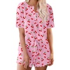 image:imageEkouaer Pajamas Set for Women Short Sleeve Lounge Set 2 Piece Loungewear PJs Soft Cute Lightweight SleepwearPink Cherry
