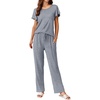 image:imageEkouaer Pajamas for Women Set 2 Piece Comfy Loungewear Lightweight Pjs Sleepwear Short Sleeve Top amp Long Pants with Pockets1 Packdark Gray