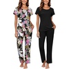 image:imageEkouaer Pajamas for Women Set 2 Piece Comfy Loungewear Lightweight Pjs Sleepwear Short Sleeve Top amp Long Pants with PocketsBlack Floralblack
