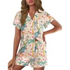 image:imageEkouaer Pajamas for Women Set Button Up Pjs Short Sleeve Ruffle Sleepwear Notch Collar Bride Soft Pj Lounge Sets SXXLTropical Print