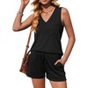 image:imageEkouaer Pajamas for Women Set Cute Pjs Soft Sleepwear Summer Sleeveless Tops and Shorts Travel Lounge Sets with PocketsBlack
