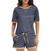 image:imageEkouaer Pajamas for Women Short Sleeve Pjs Sets Crewneck Striped Tops and Shorts 2 Piece Lounge Sets with Pockets SXXLBlack Blue Stripe