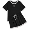 image:imageEkouaer Pajamas for Women Short Sleeve Pjs Sets Crewneck Striped Tops and Shorts 2 Piece Lounge Sets with Pockets SXXLSolidblack