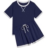 image:imageEkouaer Pajamas for Women Short Sleeve Pjs Sets Crewneck Striped Tops and Shorts 2 Piece Lounge Sets with Pockets SXXLSolidnavy Blue